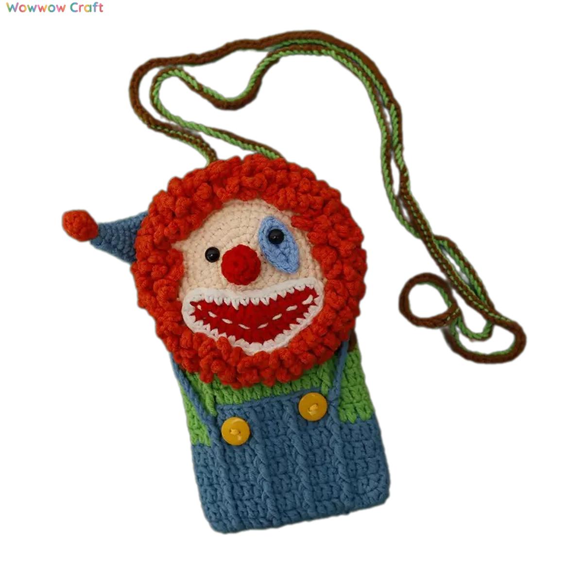 Mini Bags,Handmade Crochet Bags,Clown Hand Crocheted Phone Bag - Hand Crocheted Mini Bag